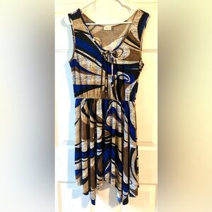 Jon & Anna Blue Brown Abstract Print Sharkbite Stretch Knit Sleeveless Dress 1X